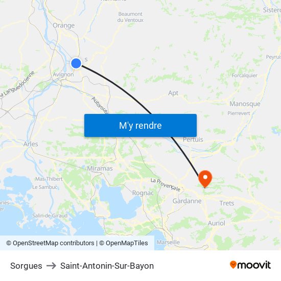 Sorgues to Saint-Antonin-Sur-Bayon map
