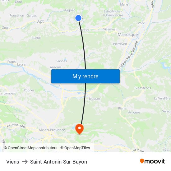 Viens to Saint-Antonin-Sur-Bayon map