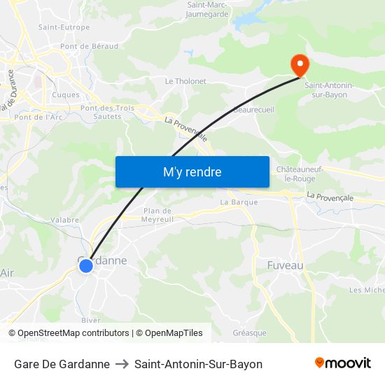 Gare De Gardanne to Saint-Antonin-Sur-Bayon map