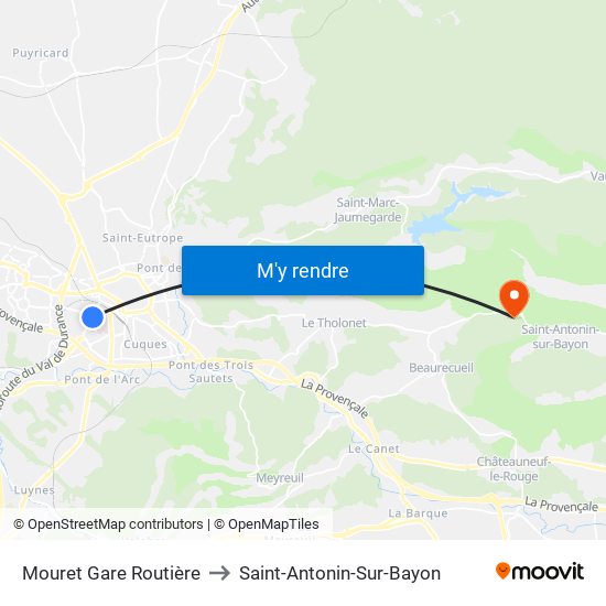 Mouret Gare Routière to Saint-Antonin-Sur-Bayon map