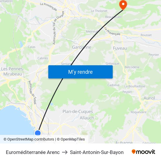 Euroméditerranée Arenc to Saint-Antonin-Sur-Bayon map