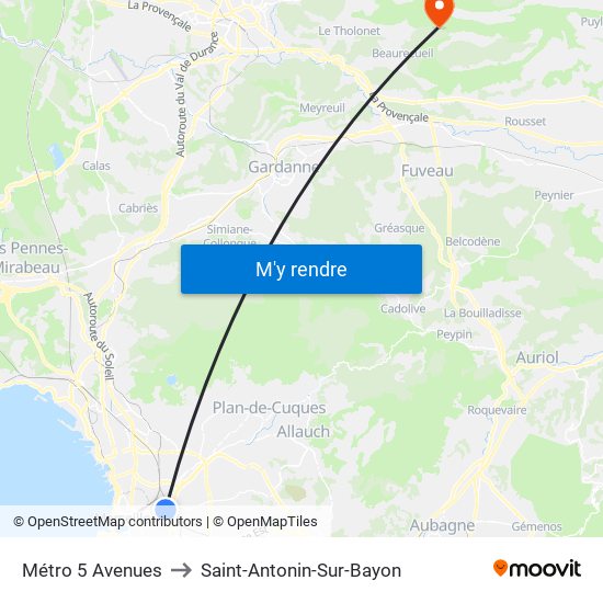 Métro 5 Avenues to Saint-Antonin-Sur-Bayon map