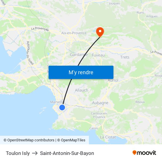 Toulon Isly to Saint-Antonin-Sur-Bayon map