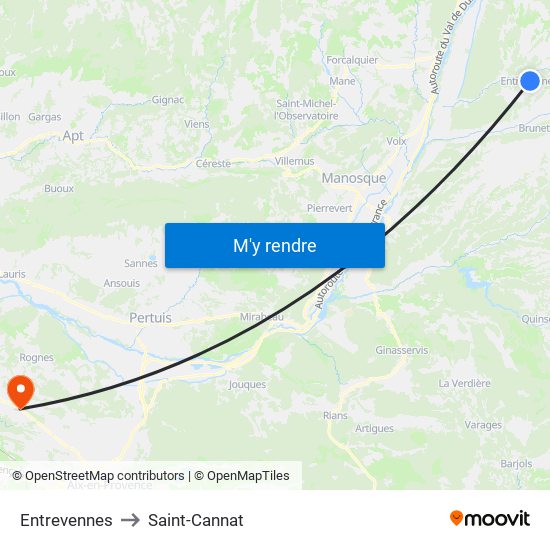 Entrevennes to Saint-Cannat map