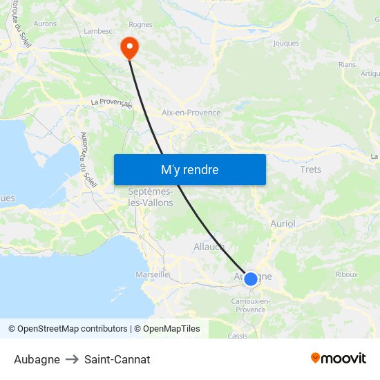 Aubagne to Saint-Cannat map