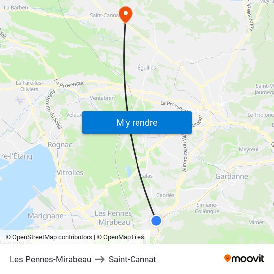 Les Pennes-Mirabeau to Saint-Cannat map