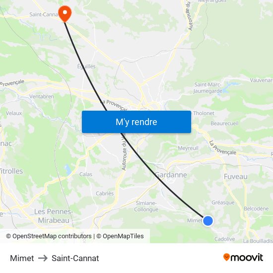 Mimet to Saint-Cannat map