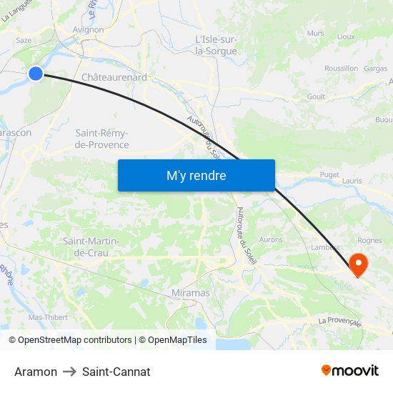 Aramon to Saint-Cannat map