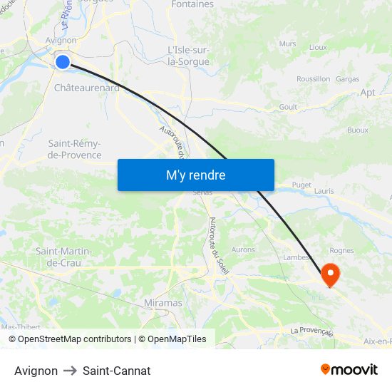 Avignon to Saint-Cannat map