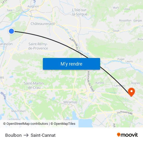 Boulbon to Saint-Cannat map