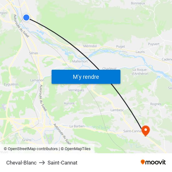Cheval-Blanc to Saint-Cannat map