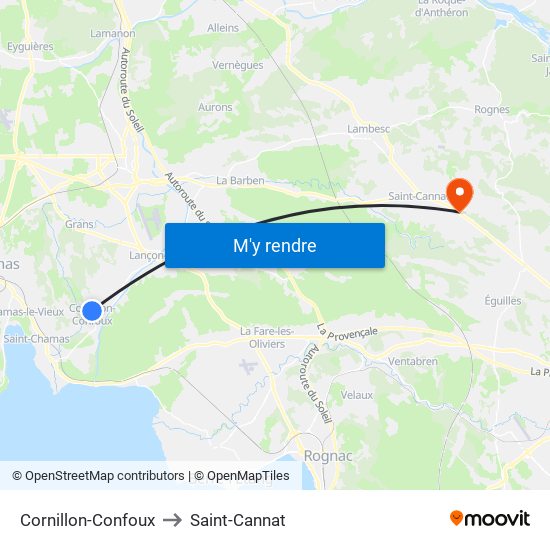 Cornillon-Confoux to Saint-Cannat map
