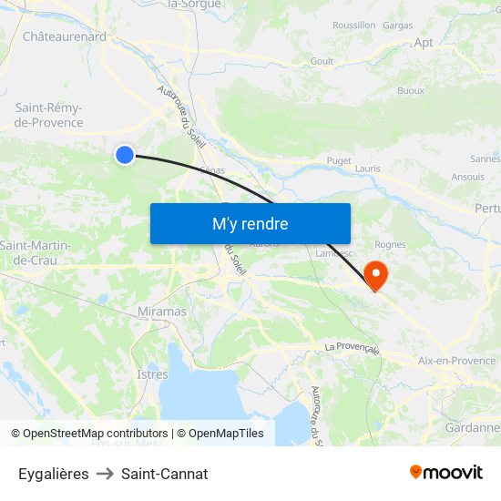 Eygalières to Saint-Cannat map