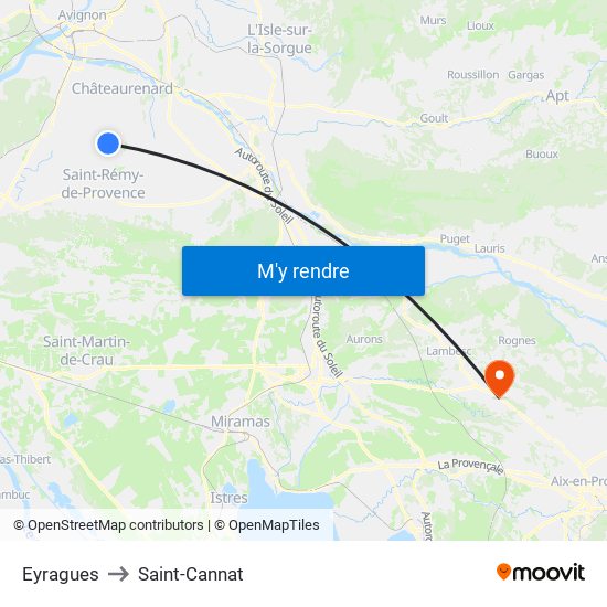 Eyragues to Saint-Cannat map