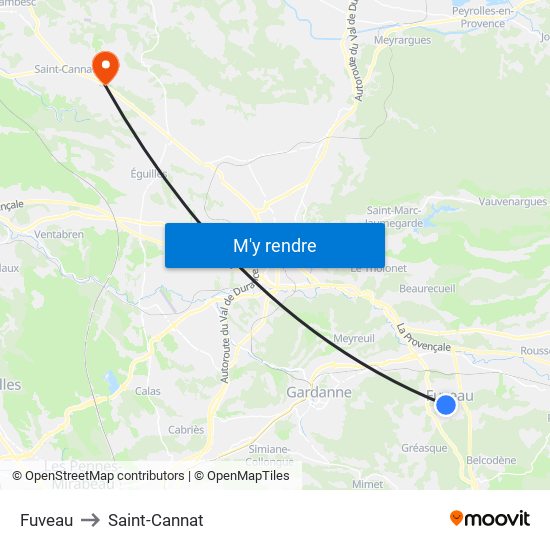 Fuveau to Saint-Cannat map