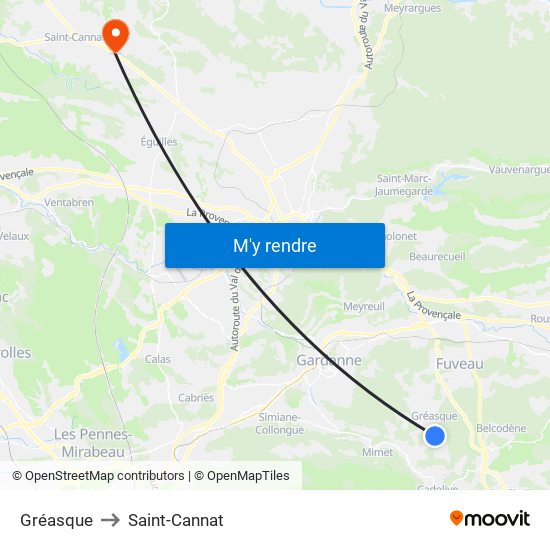 Gréasque to Saint-Cannat map