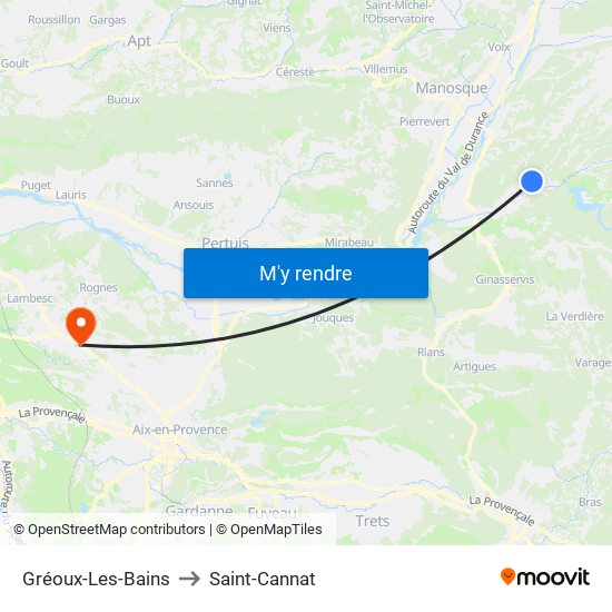 Gréoux-Les-Bains to Saint-Cannat map
