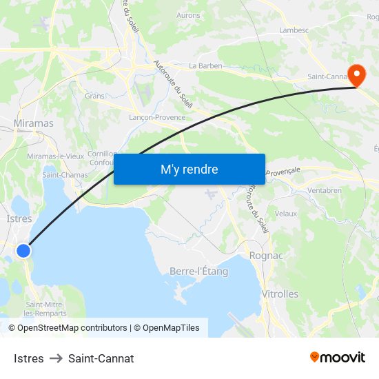 Istres to Saint-Cannat map