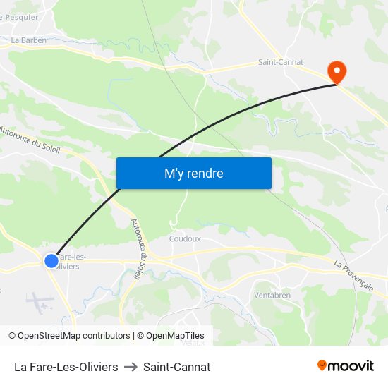 La Fare-Les-Oliviers to Saint-Cannat map