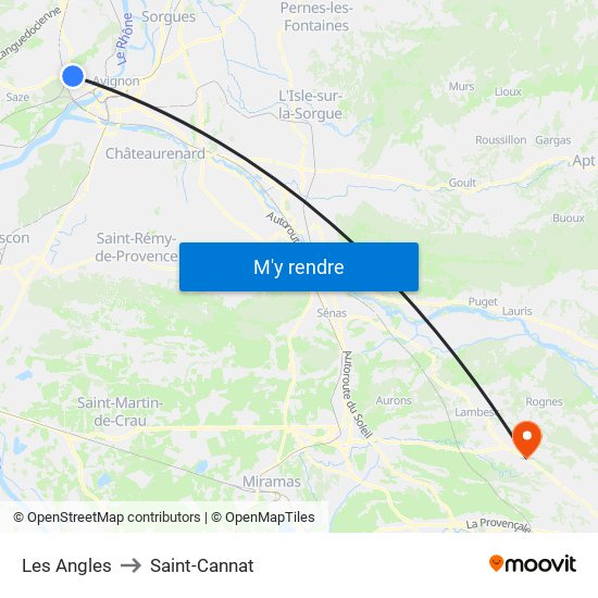 Les Angles to Saint-Cannat map