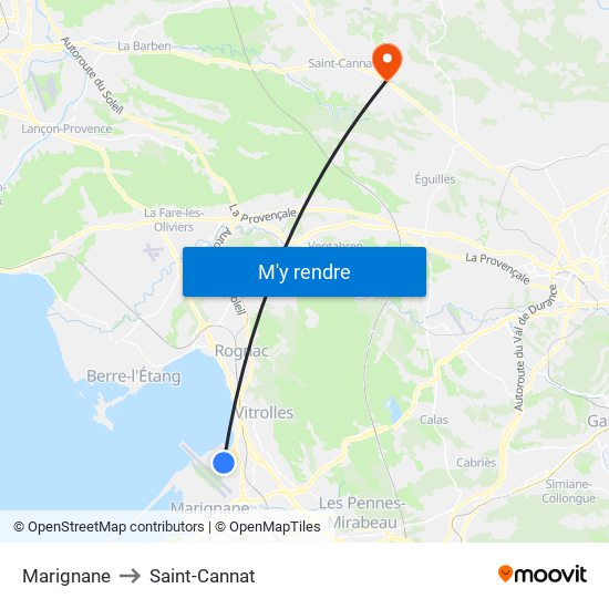 Marignane to Saint-Cannat map