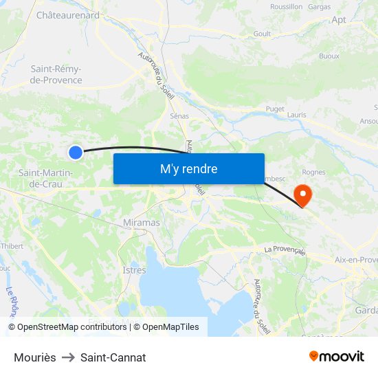 Mouriès to Saint-Cannat map
