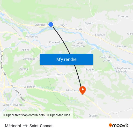 Mérindol to Saint-Cannat map