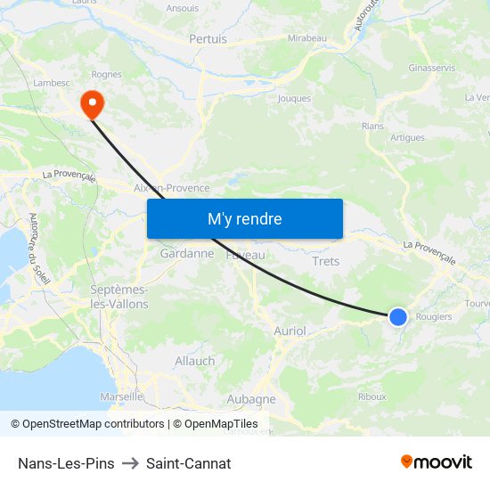 Nans-Les-Pins to Saint-Cannat map
