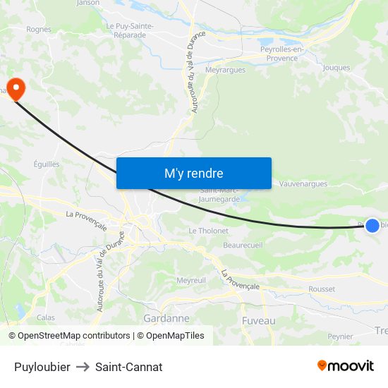 Puyloubier to Saint-Cannat map