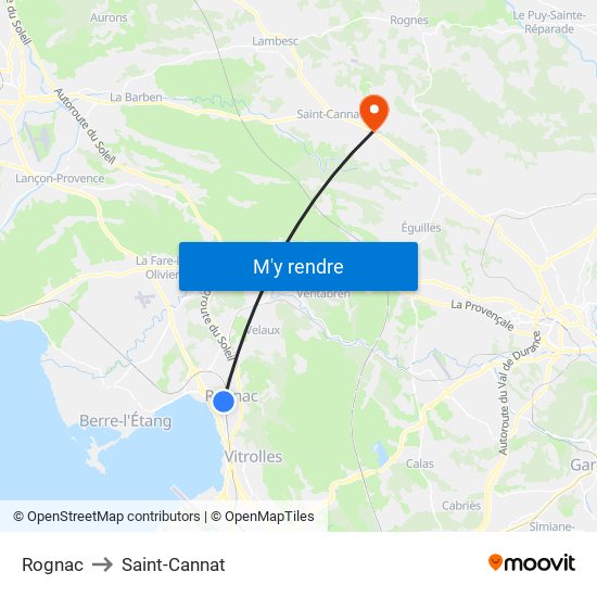 Rognac to Saint-Cannat map