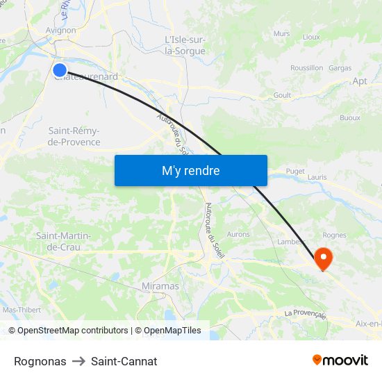 Rognonas to Saint-Cannat map