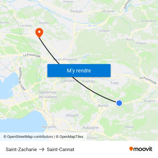 Saint-Zacharie to Saint-Cannat map