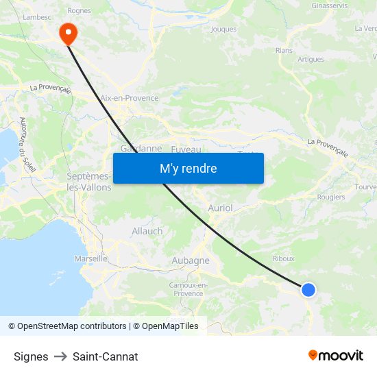 Signes to Saint-Cannat map