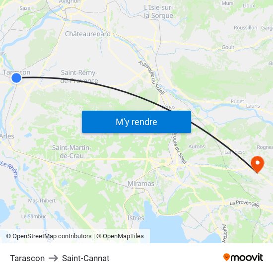 Tarascon to Saint-Cannat map