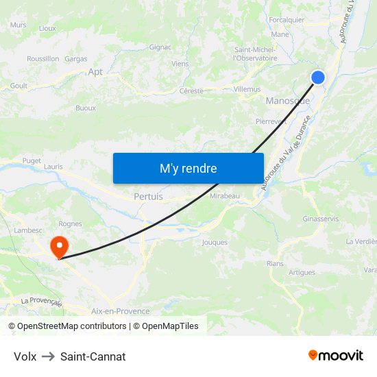 Volx to Saint-Cannat map
