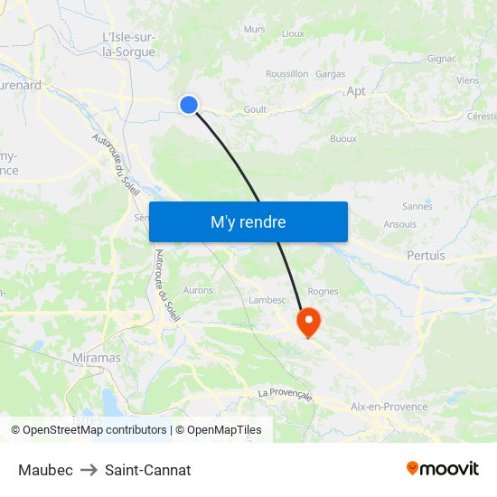 Maubec to Saint-Cannat map