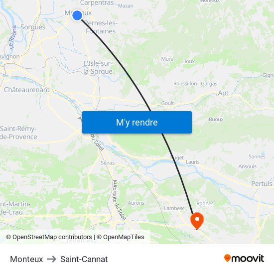 Monteux to Saint-Cannat map