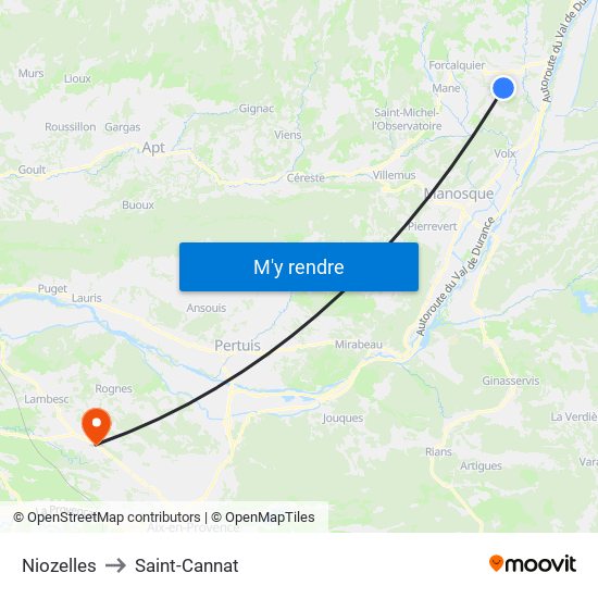 Niozelles to Saint-Cannat map