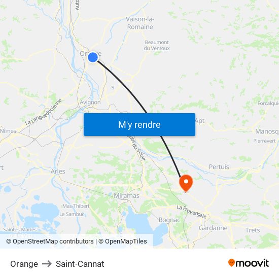 Orange to Saint-Cannat map