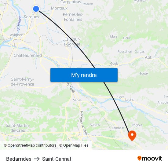 Bédarrides to Saint-Cannat map