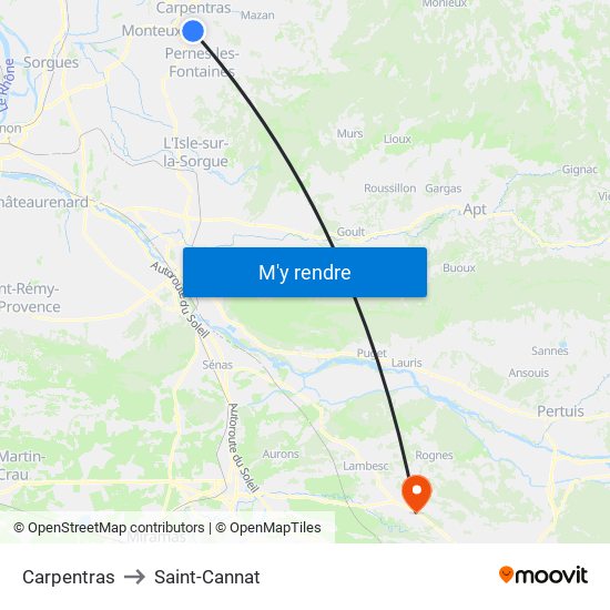 Carpentras to Saint-Cannat map