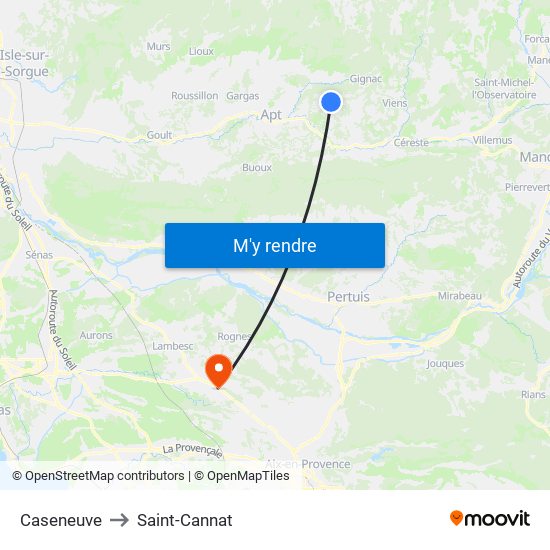 Caseneuve to Saint-Cannat map