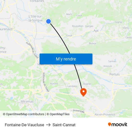 Fontaine-De-Vaucluse to Saint-Cannat map