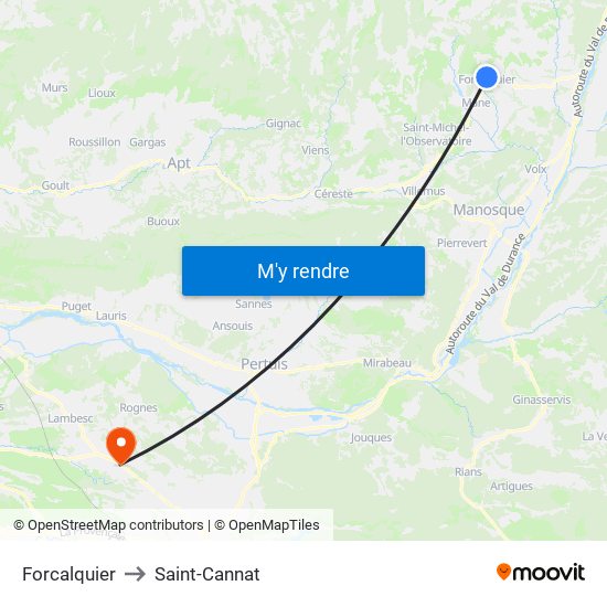 Forcalquier to Saint-Cannat map