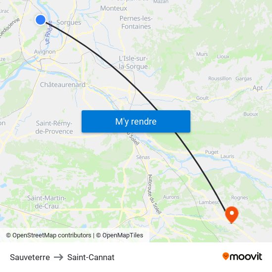 Sauveterre to Saint-Cannat map