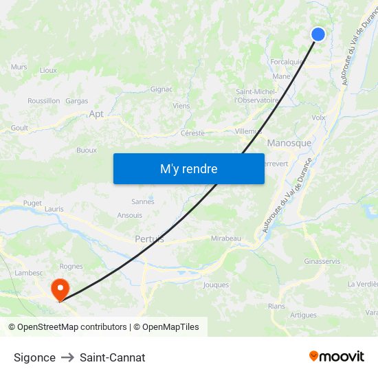 Sigonce to Saint-Cannat map