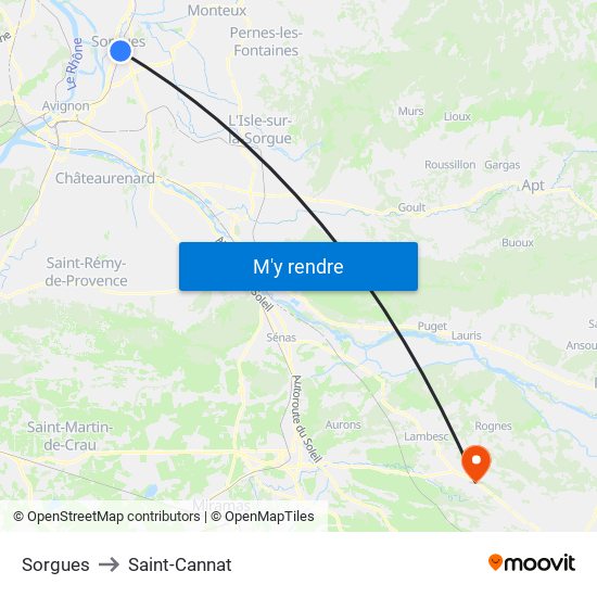 Sorgues to Saint-Cannat map