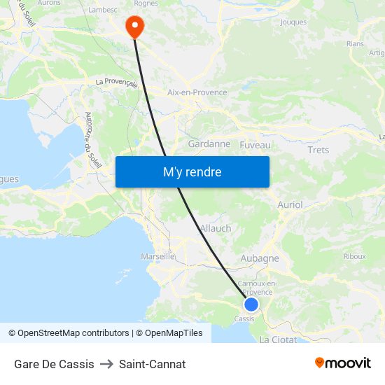 Gare De Cassis to Saint-Cannat map