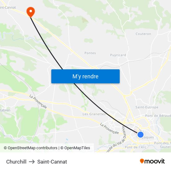Churchill to Saint-Cannat map