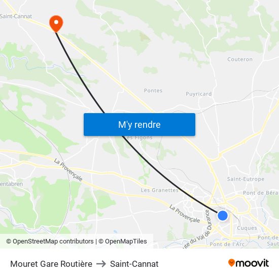 Mouret Gare Routière to Saint-Cannat map